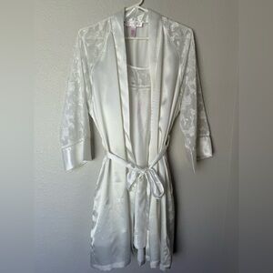 Oscar De La Renta pink label | white slip gown and robe | sz S